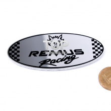 Зеркальный шильд РЕМУС (REMUS) из алюминеевого сплава - Овал - Размер 80*38 мм.